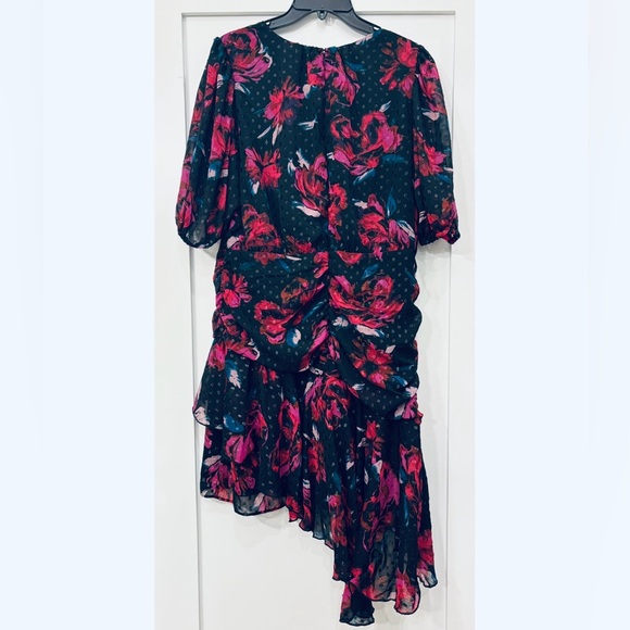 Chelsea28 Metallic Clip Dot Asymmetric Dress Black Tia Floral Pink Teal size XL - Picture 6 of 10